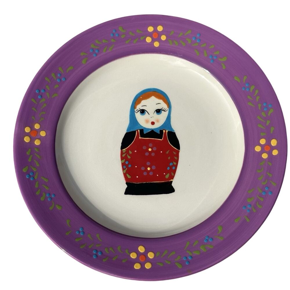 World Market Nesting Doll Salad Plate - 8.5” Russian European History PURPLE